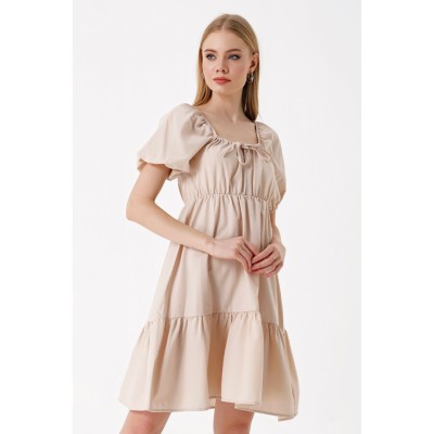 2351 Kloş Poplin Elbise - Bej 2351 Kloş Poplin Elbise - Bej
