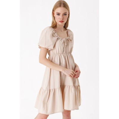 2351 Kloş Poplin Elbise - Bej 2351 Kloş Poplin Elbise - Bej