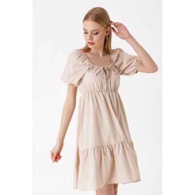 2351 Kloş Poplin Elbise - Bej 2351 Kloş Poplin Elbise - Bej