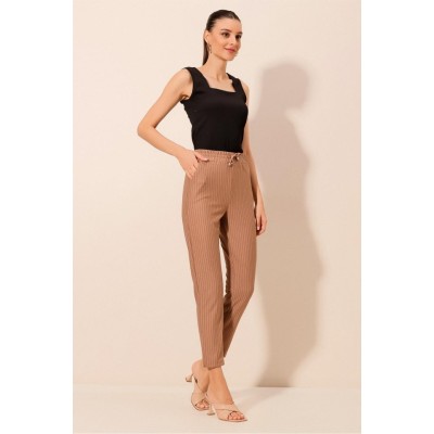 6560 Beli Lastikli Bağcıklı Pantolon - Camel 6560 Beli Lastikli Bağcıklı Pantolon - Camel