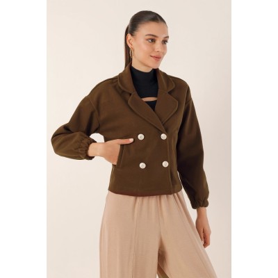 9117 Kruvaze Yaka Crop Ceket - Kahverengi 9117 Kruvaze Yaka Crop Ceket - Kahverengi