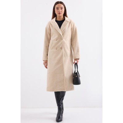 Krem Oversize Geniş Kesim Yünlü Uzun Kaşe Kaban 9113 Krem Oversize Geniş Kesim Yünlü Uzun Kaşe Kaban 9113