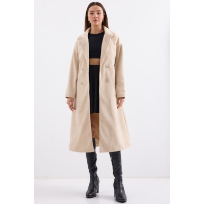 Krem Oversize Geniş Kesim Yünlü Uzun Kaşe Kaban 9113 Krem Oversize Geniş Kesim Yünlü Uzun Kaşe Kaban 9113