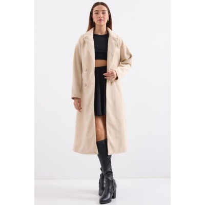 Krem Oversize Geniş Kesim Yünlü Uzun Kaşe Kaban 9113 Krem Oversize Geniş Kesim Yünlü Uzun Kaşe Kaban 9113