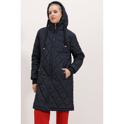 5138 Kapitone Uzun Şişme Mont - Lacivert 5138 Kapitone Uzun Şişme Mont - Lacivert