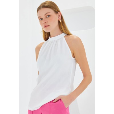 0489 Halter Yaka Örme Bluz - Beyaz 0489 Halter Yaka Örme Bluz - Beyaz