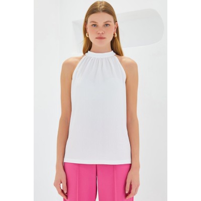 0489 Halter Yaka Örme Bluz - Beyaz 0489 Halter Yaka Örme Bluz - Beyaz