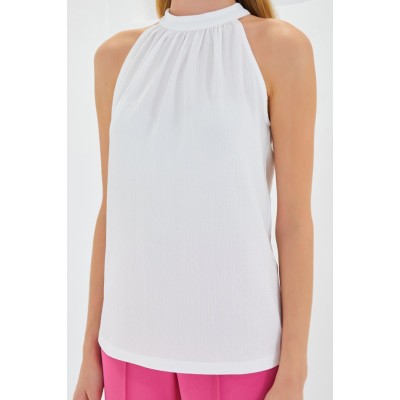 0489 Halter Yaka Örme Bluz - Beyaz 0489 Halter Yaka Örme Bluz - Beyaz