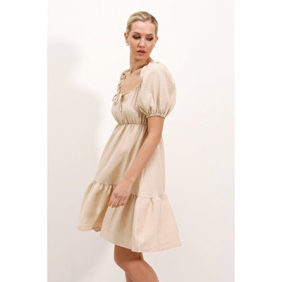 2351 Kloş Poplin Elbise - Krem 2351 Kloş Poplin Elbise - Krem