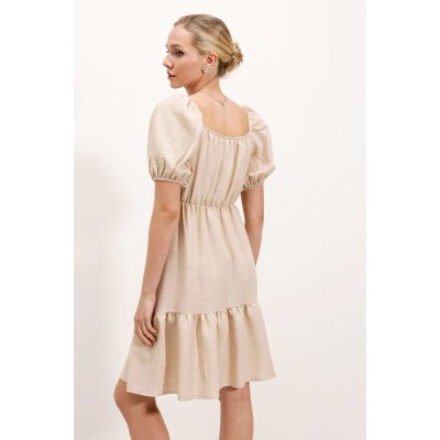 2351 Kloş Poplin Elbise - Krem 2351 Kloş Poplin Elbise - Krem