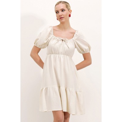 2351 Kloş Poplin Elbise - Ekru 2351 Kloş Poplin Elbise - Ekru