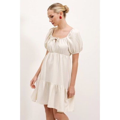 2351 Kloş Poplin Elbise - Ekru 2351 Kloş Poplin Elbise - Ekru