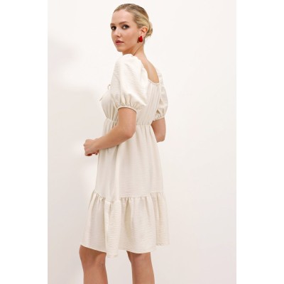 2351 Kloş Poplin Elbise - Ekru 2351 Kloş Poplin Elbise - Ekru