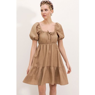 2351 Kloş Poplin Elbise - Camel 2351 Kloş Poplin Elbise - Camel