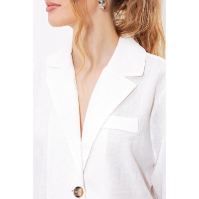 Beyaz Çift Düğmeli Oversize Crop Keten Ceket 0706 Beyaz Çift Düğmeli Oversize Crop Keten Ceket 0706