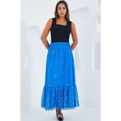 Saks Desenli Şifon Etek 8010 Saks Desenli Şifon Etek 8010
