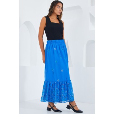 Saks Desenli Şifon Etek 8010 Saks Desenli Şifon Etek 8010