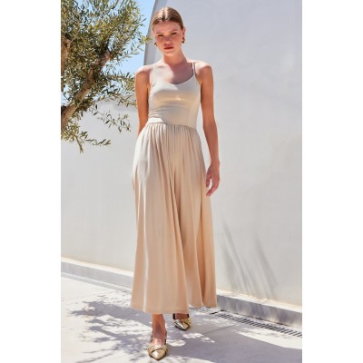 7029 Bol Paça Askılı Tulum - Bej 7029 Bol Paça Askılı Tulum - Bej
