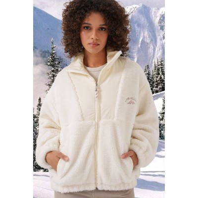 5194 Peluş Mont Ceket - Ekru 5194 Peluş Mont Ceket - Ekru