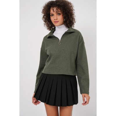 55449 Fermuarlı Yaka Örme Sweatshirt - Haki 55449 Fermuarlı Yaka Örme Sweatshirt - Haki