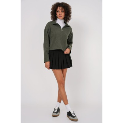 55449 Fermuarlı Yaka Örme Sweatshirt - Haki 55449 Fermuarlı Yaka Örme Sweatshirt - Haki