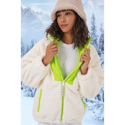 5194 Peluş Mont Ceket - Yeşil 5194 Peluş Mont Ceket - Yeşil