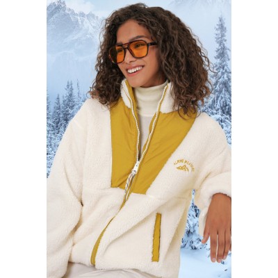 5194 Peluş Mont Ceket - Hardal 5194 Peluş Mont Ceket - Hardal