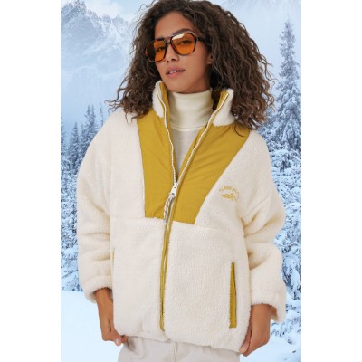 5194 Peluş Mont Ceket - Hardal 5194 Peluş Mont Ceket - Hardal