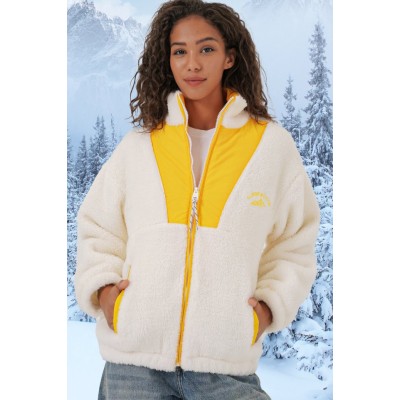5194 Peluş Mont Ceket - Sarı 5194 Peluş Mont Ceket - Sarı