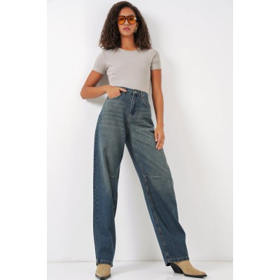 6689 Yüksek Bel Baggy Kot Pantolon - İndigo 6689 Yüksek Bel Baggy Kot Pantolon - İndigo