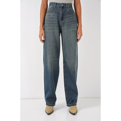 6689 Yüksek Bel Baggy Kot Pantolon - İndigo 6689 Yüksek Bel Baggy Kot Pantolon - İndigo