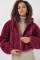 5193 Kapüşonlu Peluş Crop Ceket - Mürdüm 5193 Kapüşonlu Peluş Crop Ceket - Mürdüm