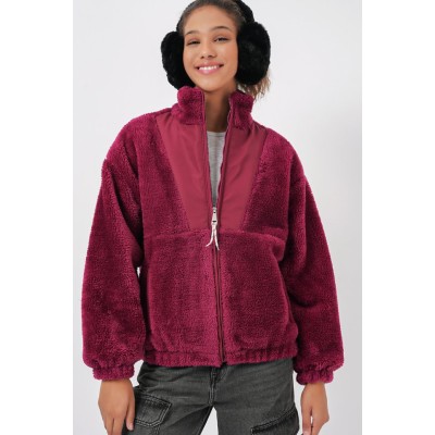 5194 Peluş Mont Ceket - Mürdüm 5194 Peluş Mont Ceket - Mürdüm