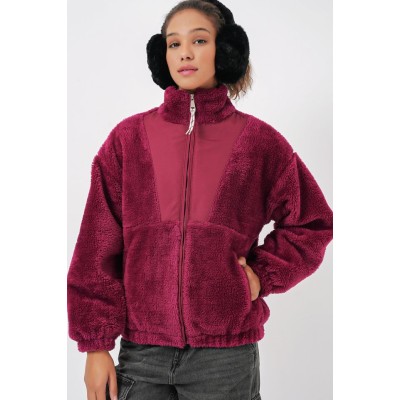 5194 Peluş Mont Ceket - Mürdüm 5194 Peluş Mont Ceket - Mürdüm