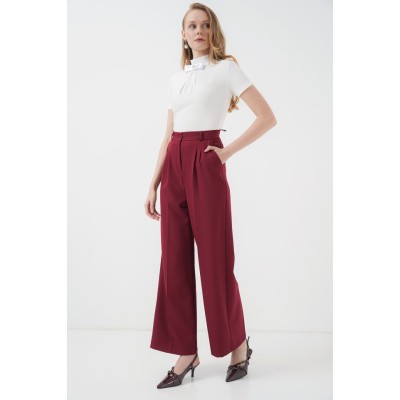6647 Bol Paça Kumaş Pantolon - Bordo 6647 Bol Paça Kumaş Pantolon - Bordo