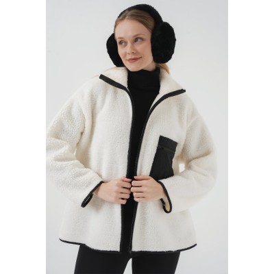 55446 Fermuarlı Oversize Peluş Ceket Mont - D. Siyah 55446 Fermuarlı Oversize Peluş Ceket Mont - D. Siyah