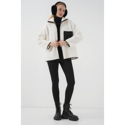 55446 Fermuarlı Oversize Peluş Ceket Mont - D. Siyah 55446 Fermuarlı Oversize Peluş Ceket Mont - D. Siyah