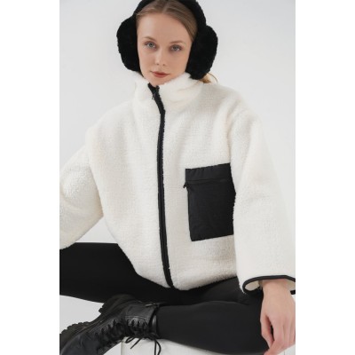 55446 Fermuarlı Oversize Peluş Ceket Mont - D. Siyah 55446 Fermuarlı Oversize Peluş Ceket Mont - D. Siyah