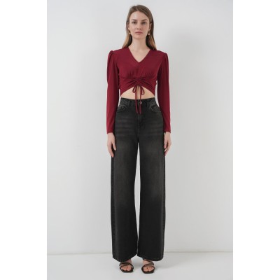 936 Sandy Crop Bluz - Bordo 936 Sandy Crop Bluz - Bordo