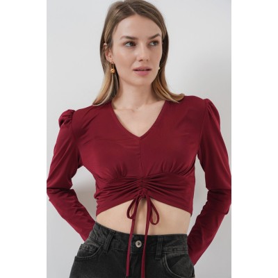 936 Sandy Crop Bluz - Bordo 936 Sandy Crop Bluz - Bordo