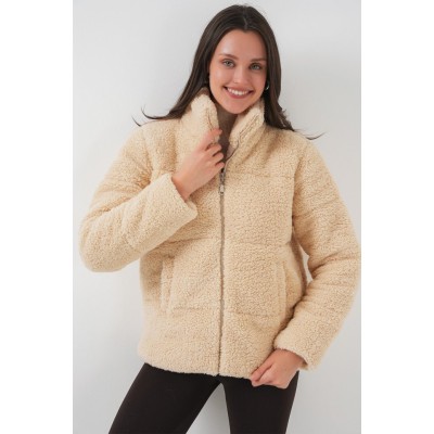 5178 Astarlı Peluş Mont - Krem 5178 Astarlı Peluş Mont - Krem