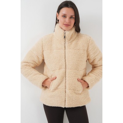 5178 Astarlı Peluş Mont - Krem 5178 Astarlı Peluş Mont - Krem