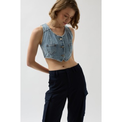 Denim Cepli Yelek Denim Cepli Yelek