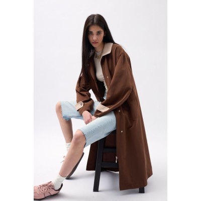 Yaka Detaylı Oversize Trençkot Yaka Detaylı Oversize Trençkot