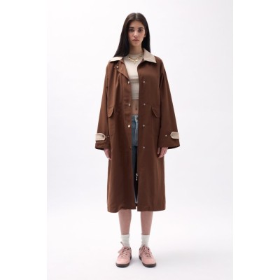 Yaka Detaylı Oversize Trençkot Yaka Detaylı Oversize Trençkot
