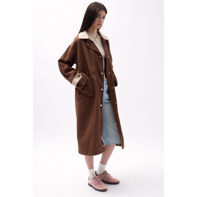Yaka Detaylı Oversize Trençkot Yaka Detaylı Oversize Trençkot