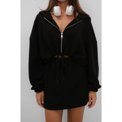 Beli Lastikli Fermuarlı Sweatshirt Beli Lastikli Fermuarlı Sweatshirt
