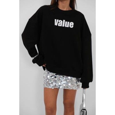 Baskılı Sıfır Yaka Oversize Sweatshirt Baskılı Sıfır Yaka Oversize Sweatshirt