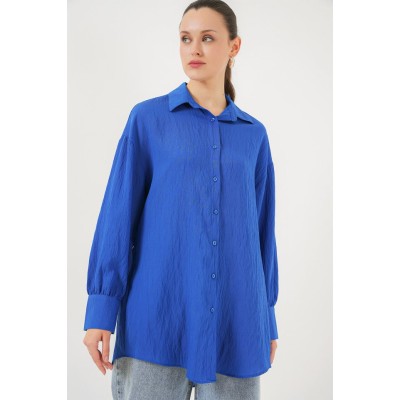 Çizgili Uzun Gömlek Tunik 5963 - Saks Çizgili Uzun Gömlek Tunik 5963 - Saks