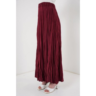 Uzun Kırışık Etek 8042 - Bordo Uzun Kırışık Etek 8042 - Bordo